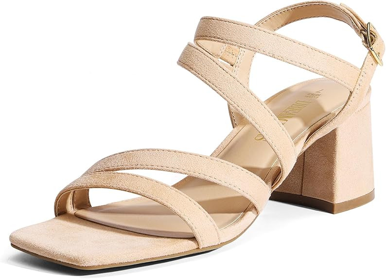 DREAM PAIRS Women's Strappy Chunky Heels Low Block Square Open Toe Sandals Dress Party Shoes | Amazon (US)