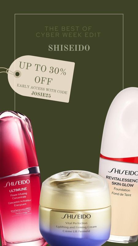 Up to 30% off my favourite Shiseido skincare products using code Josie25 for early access!

#LTKsalealert #LTKGiftGuide #LTKCyberWeek