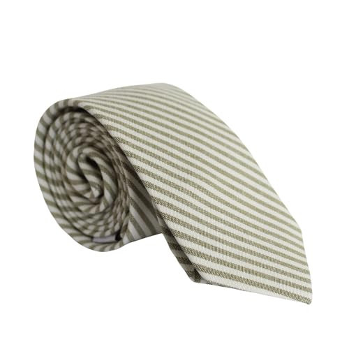THOM Olive Green Striped Tie - Light Green Tie for Weddings, Business, or Formal Wear - Handmade With 100% Cotton | Amazon (US)