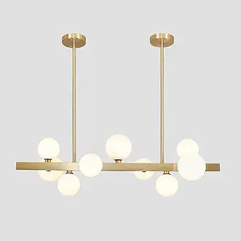 BOKT Mid Century Modern Gold Rectangle Chandelier 9 Lights Globe Linear Pendant Light Fixture Cei... | Amazon (US)
