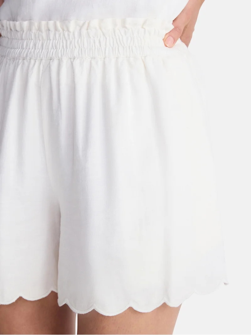 Time and Tru Women's Linen Blend Shorts with Scalloped Hem, Sizes XS-XXXL | Walmart (US)