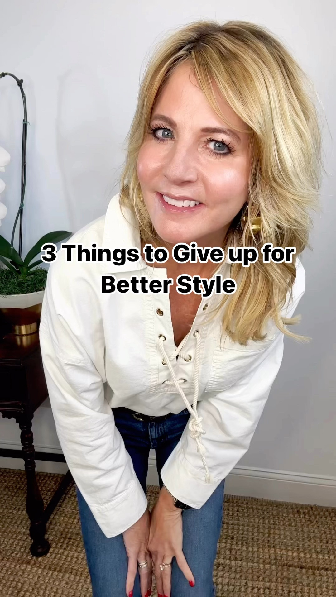 3 Things to give up/let go in your style journey:

1. Other people’s opinions. Seriously. If you are too afraid to wear something because you’re worried what someone else might think, you need to let go of it. Wear what YOU want and what makes YOU happy. Dress for YOU, not others. 

2. Believing that investing in yourself makes you superficial. I’m here to tell you, get over it. If you want to feel good about yourself, invest in yourself. And I’m not saying you have to spend a ton of money. Carve out what you can and treat yourself. It’s worth every penny.  My motto:  Look good, feel good. Feel good, do good. I’m a much nicer/happier person when I feel good about myself. 

3. Thinking you have to dress your age. I’m sorry, you do not have to wear mumu’s and cut your hair off because you’re now in your 50’s. I’m not saying you should dress like your teenage daughter, but if you want to rock a pair of cut off shorts….go for it!!

Top—Jcrew (S)
Jeans—Mother, linking a similar pair (TTS)
Belt—Frye, on major sale
Shoes—Donna Karan (9 TTS)
Earrings—Jcreww

#LTKVideo #LTKStyleTip #LTKOver40