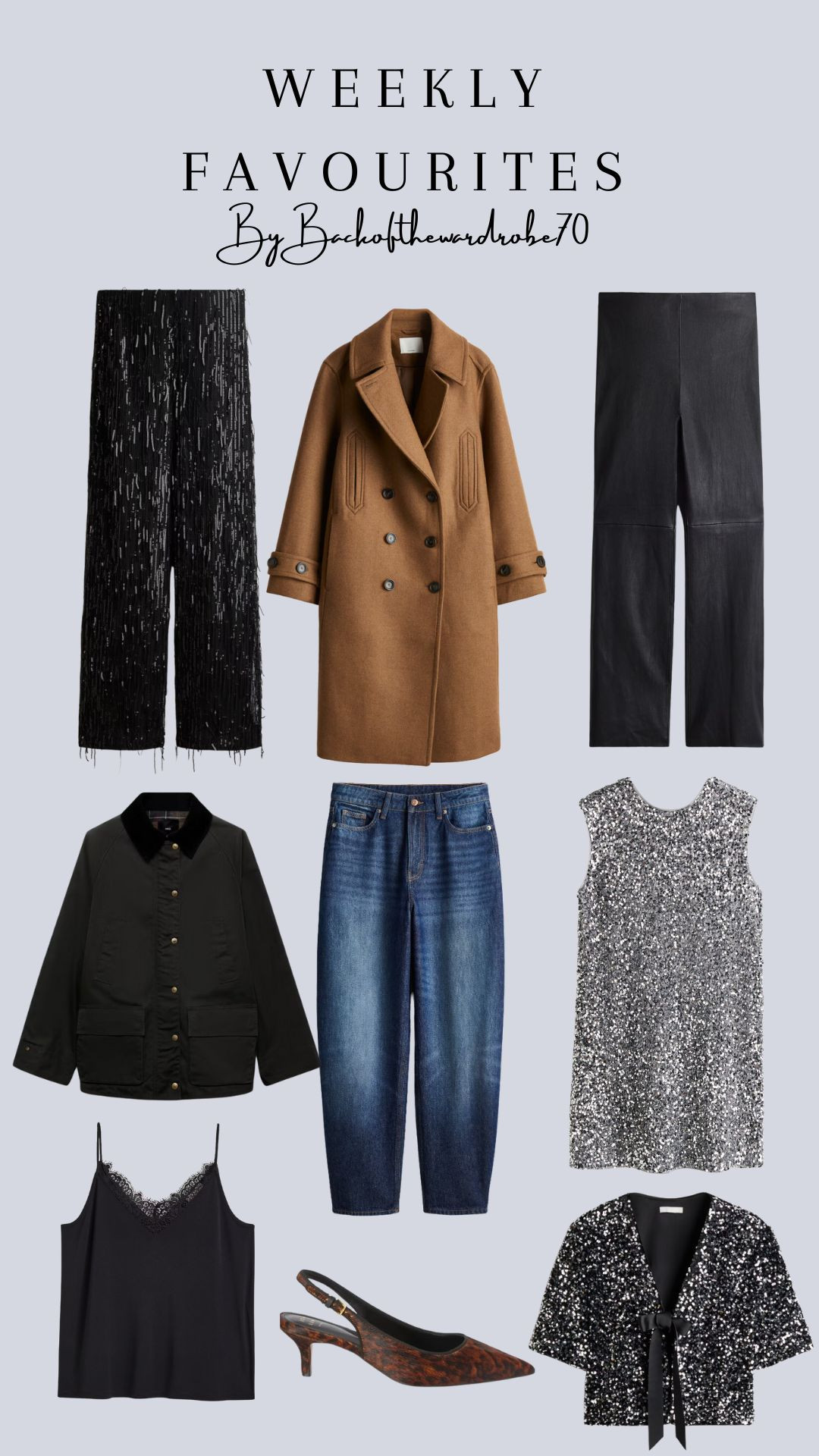 Weekly best sellers! High street style, autumn winter outfit, long coat, H&M, John lewis, barrel leg jeans, party trousers, sequins, festive outfit, slingback heels, winter coat 

 

#LTKuk #LTKautumn #LTKstyletip