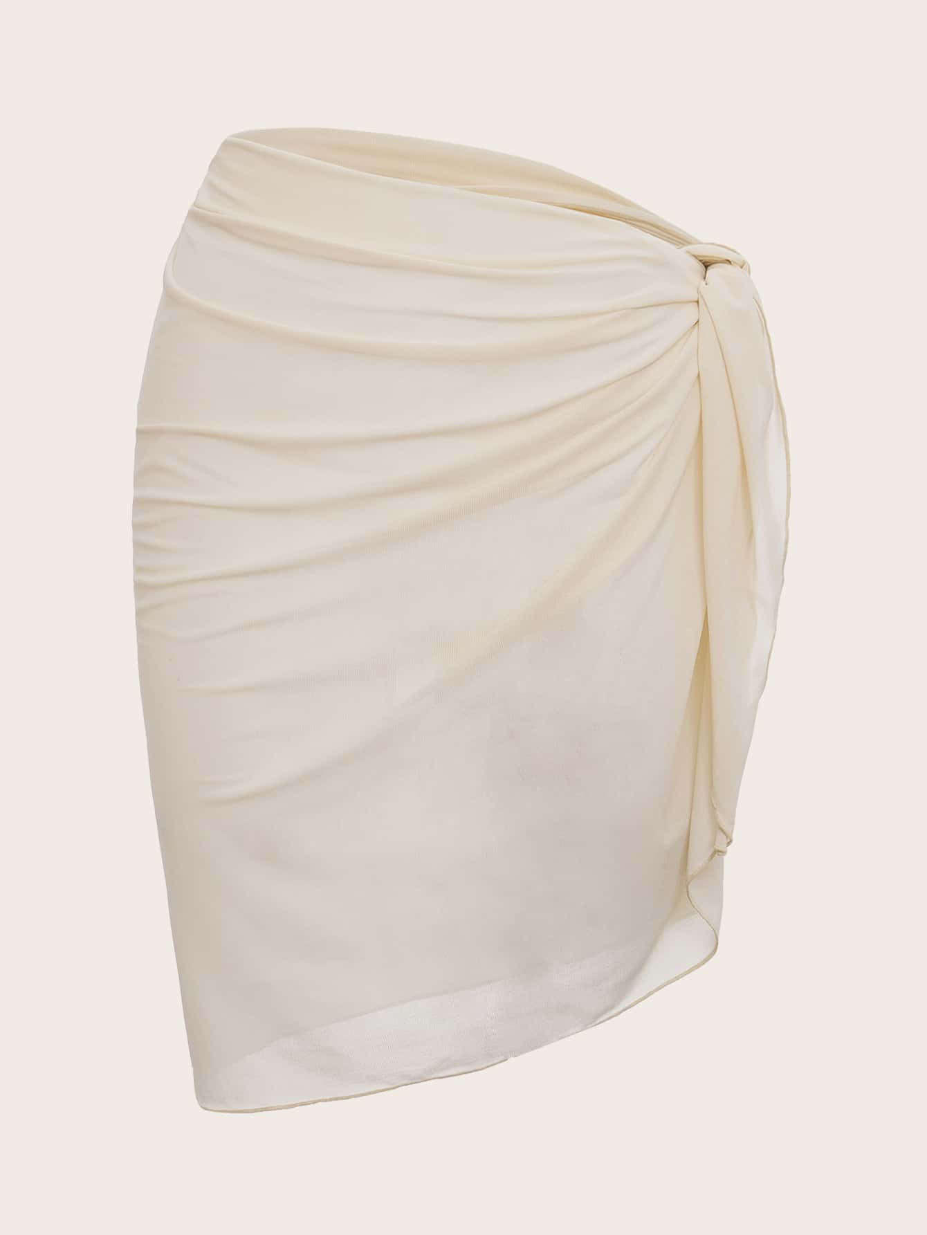 Swim Basics Summer Beach Solid Knot Side Ruched Cover Up Skirt | SHEIN