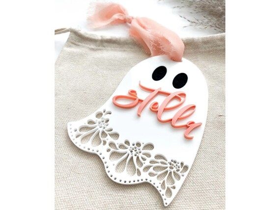 Trick or treat bag name tags. Halloween name tags. Halloween name cards. Ghost name tags. Ghost n... | Etsy (US)