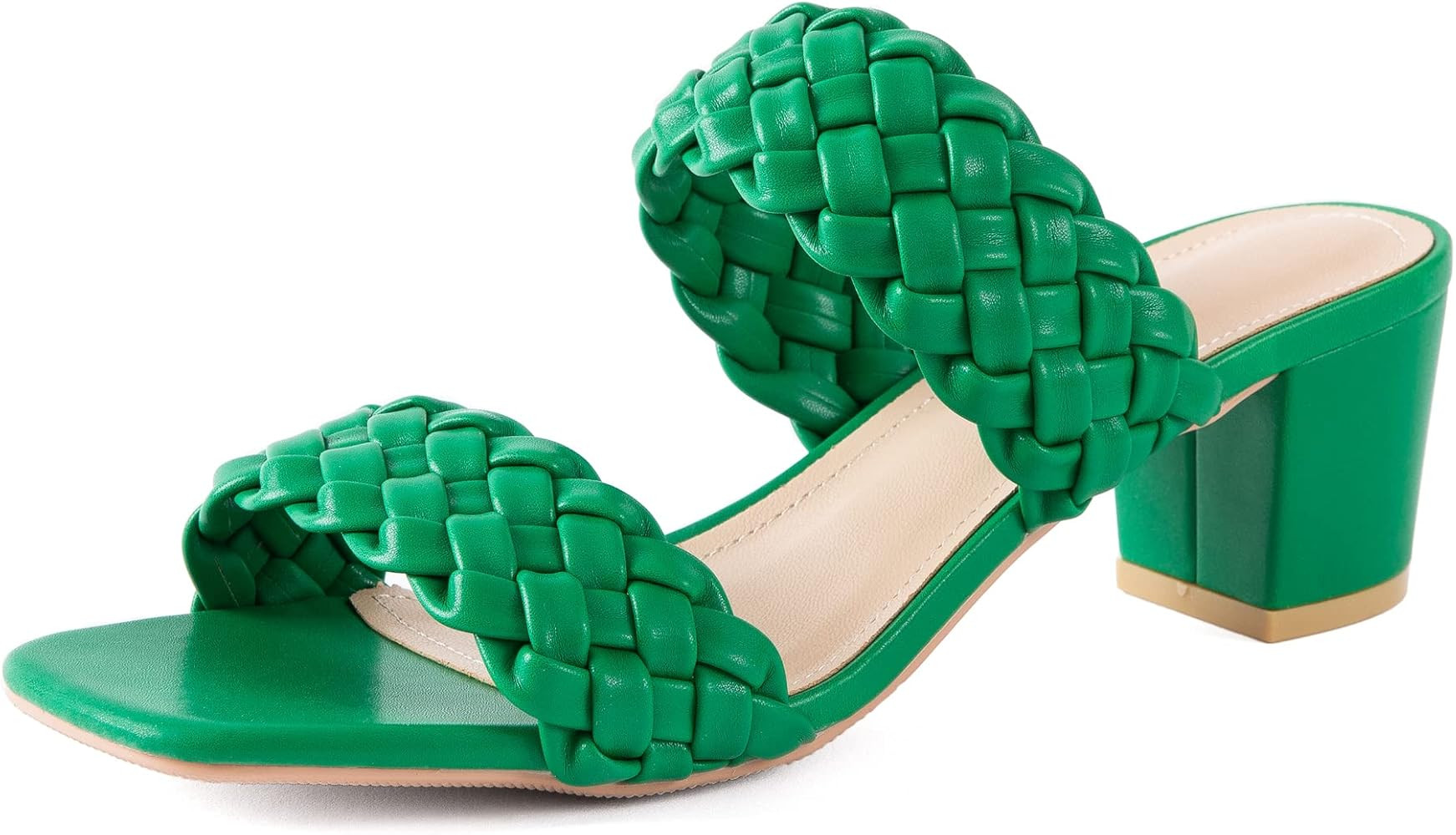 N.N.G Women Heels Sandals Braided Block Nude Summer Chunky Square Leather Woven Comfort Strappy D... | Amazon (US)