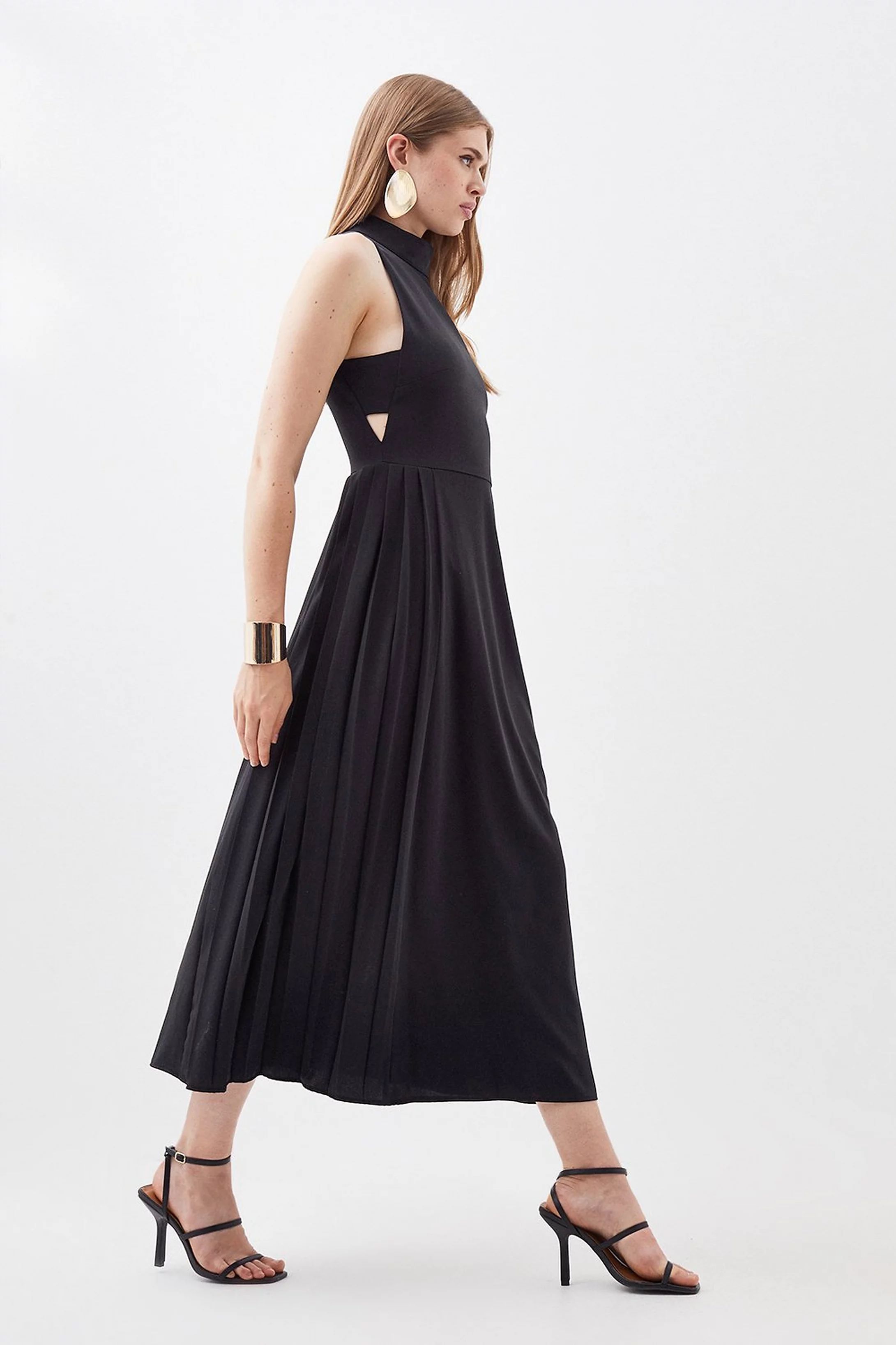 Petite Soft Tailored Pleated Panel Midaxi Dress | Karen Millen US