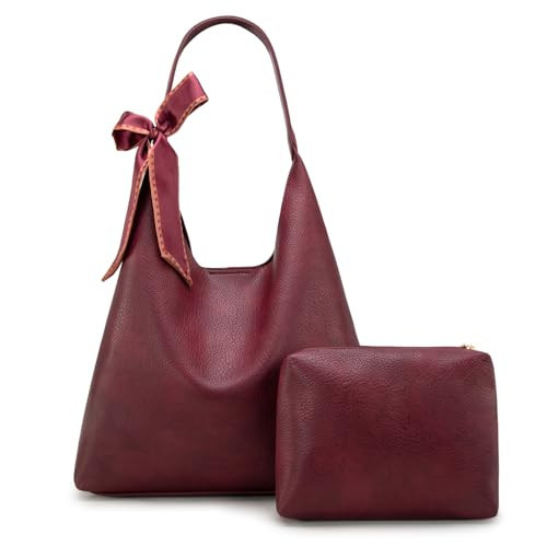 Montana West Slouchy Hobo Bag for Women Designer Shoulder Purses and Handbags with Scarf Christmas Gift Burgundy Red MWC2-573BDY | Amazon (US)
