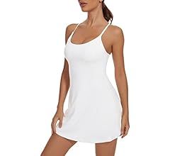 Women Workout Tennis Dress with Built-in Bra Shorts, Cross Shoulder Straps and Pockets | Amazon (US)