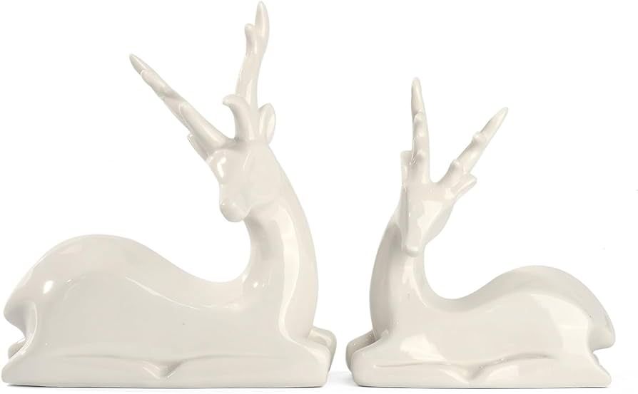 Amazon.com: DN DECONATION Ceramic Christmas Reindeer Figurine Small White Deer Statue Sculpture X... | Amazon (US)