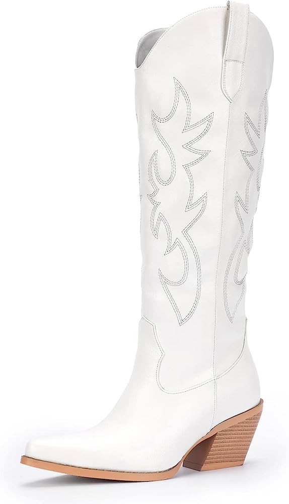 Pasuot Western Cowboy Boots for Women - Knee High Wide Calf Cowgirl Boots with Side Zip and Embro... | Amazon (US)