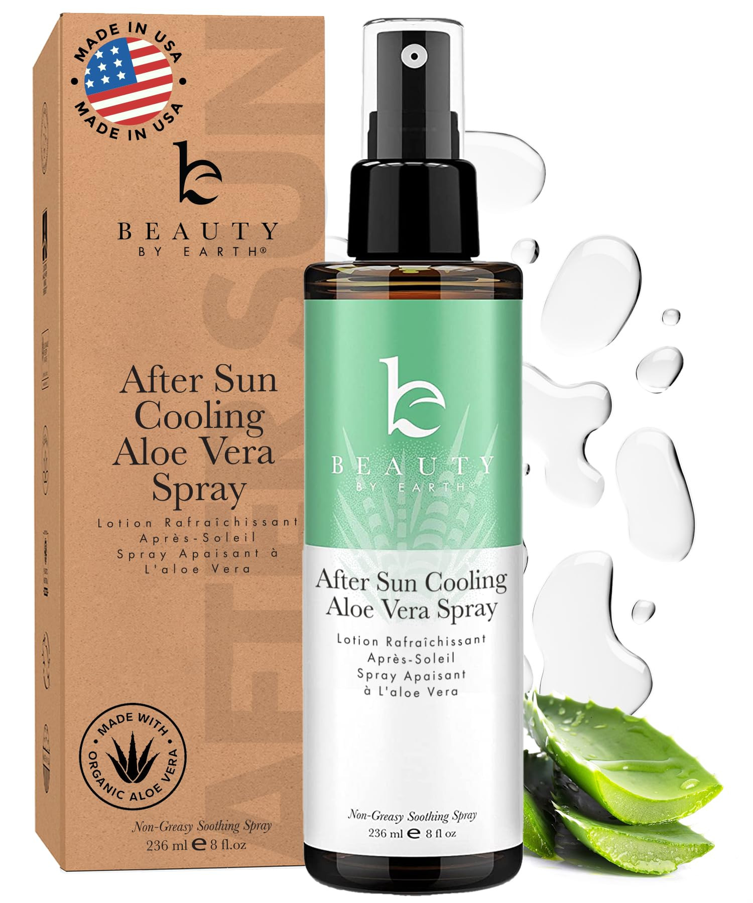 Beauty by Earth After Sun Cooling Aloe Vera Spray - USA Made With Organic Aloe Vera, Fast Absorbi... | Amazon (US)