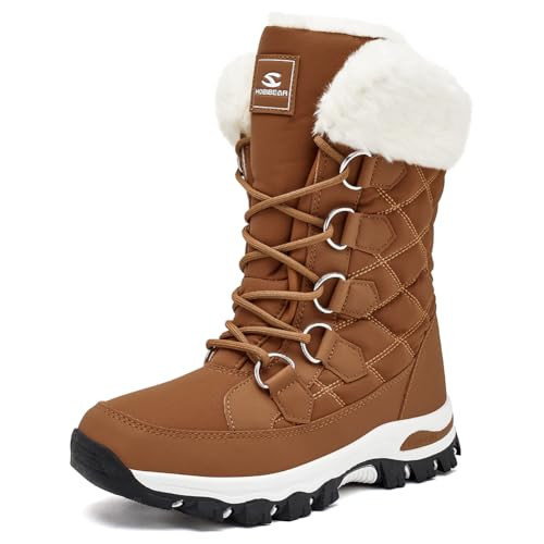 HOBIBEAR Women Snow Boots Warm Cozy Winter Boots Cold Weather Outdoor Lightweight Walking Boots with Faux Fur Lined BROWN | Amazon (US)