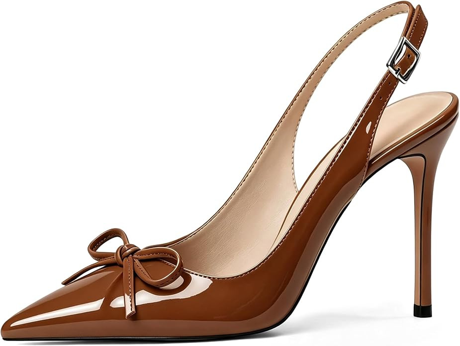 Esvowido Womens Slingback Heels Pointed Toe 4 Inch High Heel with Bow Ankle Strap Stiletto Pumps ... | Amazon (US)