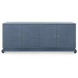 Villa & House Meredith Modern Classic Blue Grasscloth Wood Media Cabinet | Kathy Kuo Home