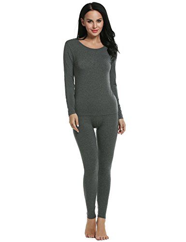 Ekouaer Pajama Set Women Crewneck Top & Bottom Thin Thermal Layer (Gray, Small) | Amazon (US)