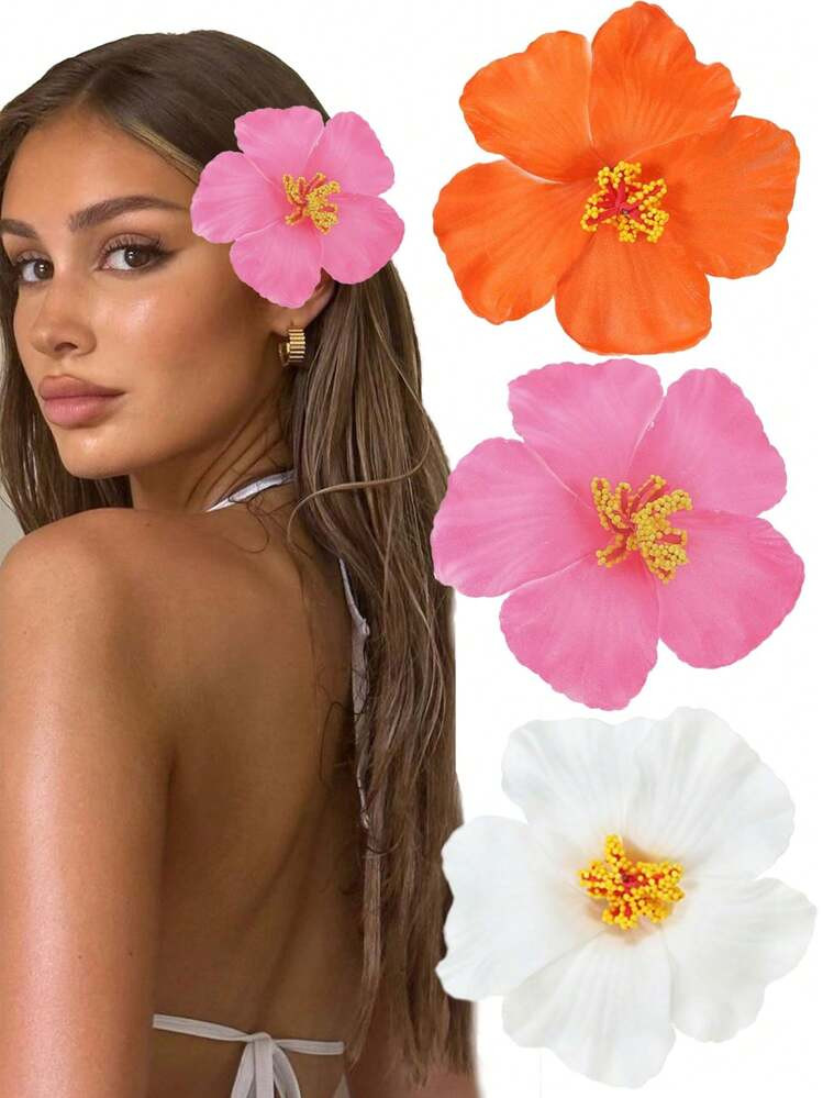 3PCS Hibiscus Flowers Hawaii Party Summer Party DIY Decorations Artificial Flowers Hula Girls Fav... | SHEIN