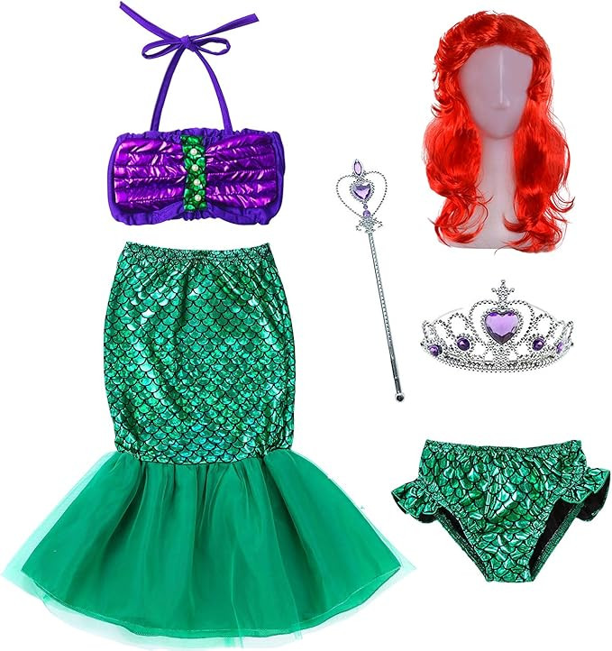 The Little Girls Mermaid Princess Dress Costume Wig Tiara Wand(18M-12T) | Amazon (US)