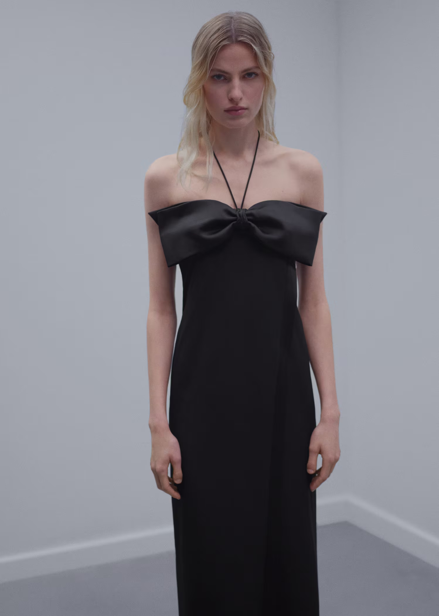 Crossed dress with bow neckline -  Women | Mango USA | MANGO (US)