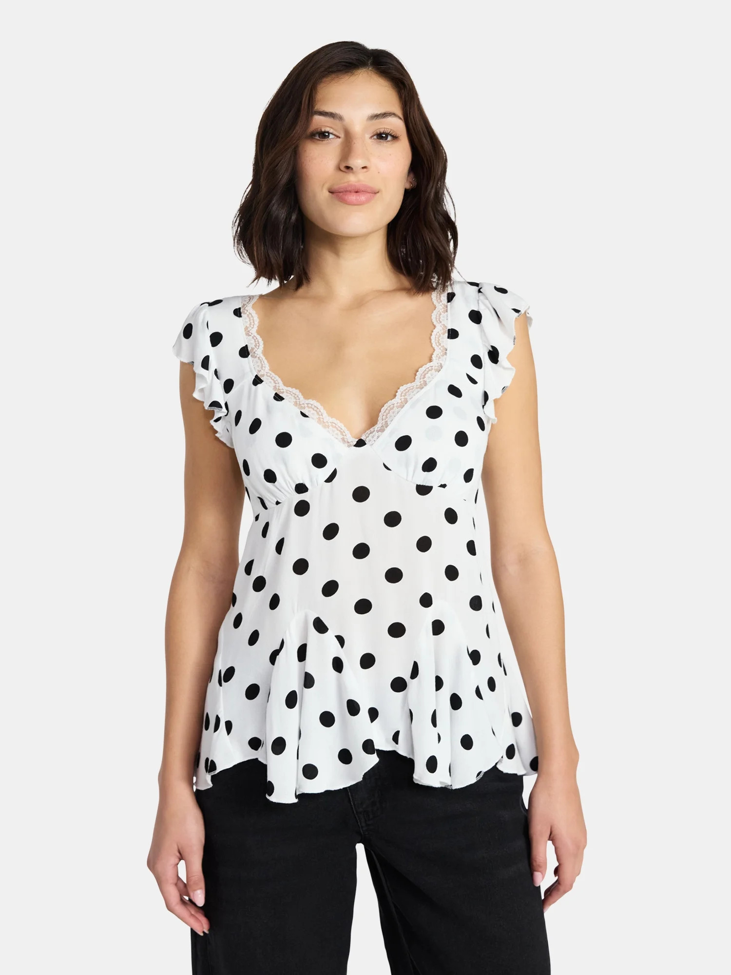 Madden NYC Women's Lace Trim Babydoll Top, Sizes XXS-XXL | Walmart (US)