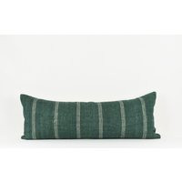 Monica Long Lumbar - Dark Teal Wool Striped Lumbar Pillow Cover | Etsy (US)