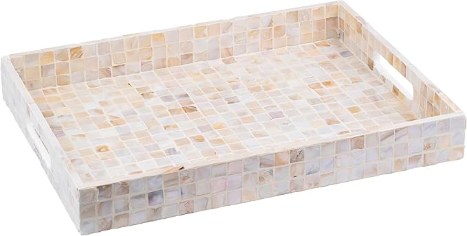 PEMAR Rectangular Mother of Pearl Serving Tray Nacre Wood Lap Ottoman Tray for Coffee Table, Luxu... | Amazon (US)