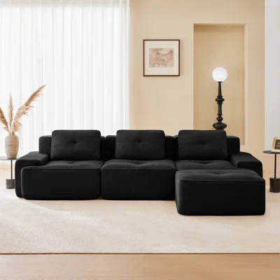117" L-Shaped Modular Sectional Sofa with Deep Seat and Ottoman | Wayfair North America