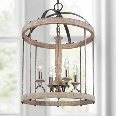 Chrisney r 4-Light Wooden Drum Lantern Dimmable Chandelier | Wayfair North America
