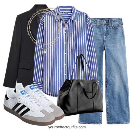 Spring outfit ideas with a blue striped shirt 
Chic and elegant spring outfit for office 

A must have In Your spring wardrobe 

#LTKover40 #LTKfindsunder100 #LTKsalealert