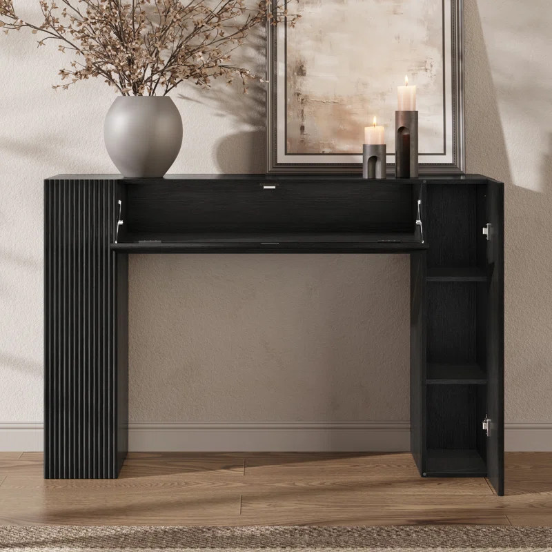 43.3" Fluted Narrow Console Table With Hidden Storage And Adjustable Shelves | Wayfair North America