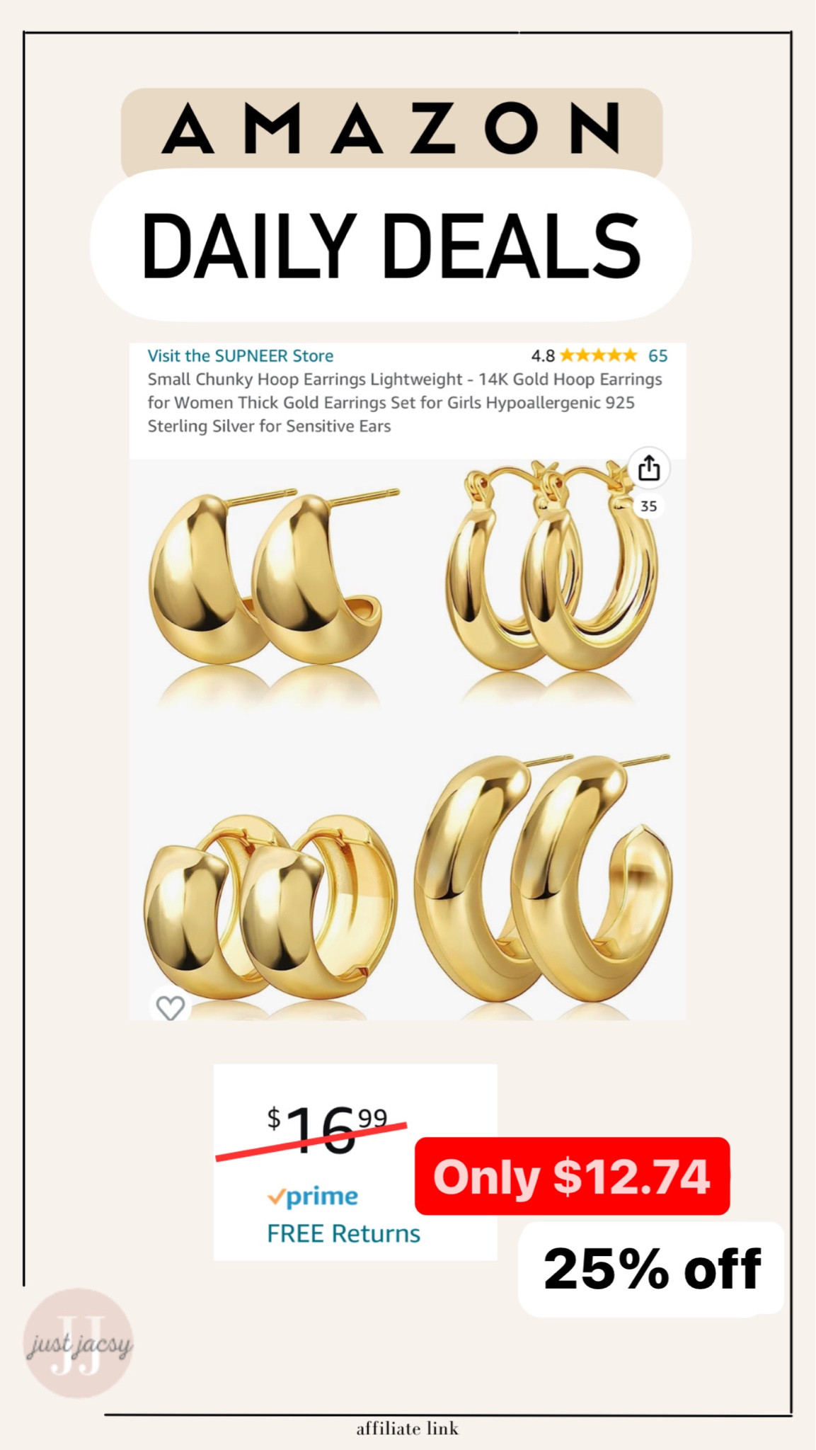 Beautiful set of 4 earrings on sale right now with a 25% off clickable coupon!!

Jewelry, gold plated, does not tarnish, amazon fashion, supneer chunky gold hoop earrings, small Huggies 

#LTKbeauty #LTKFind #LTKunder50