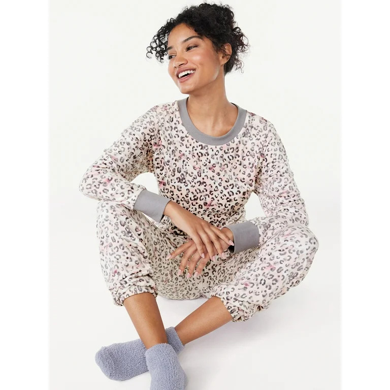 Joyspun Women's Stretch Velour Top and Pants Pajama Set with Socks, 3-Piece, Sizes S to 3X | Walmart (US)