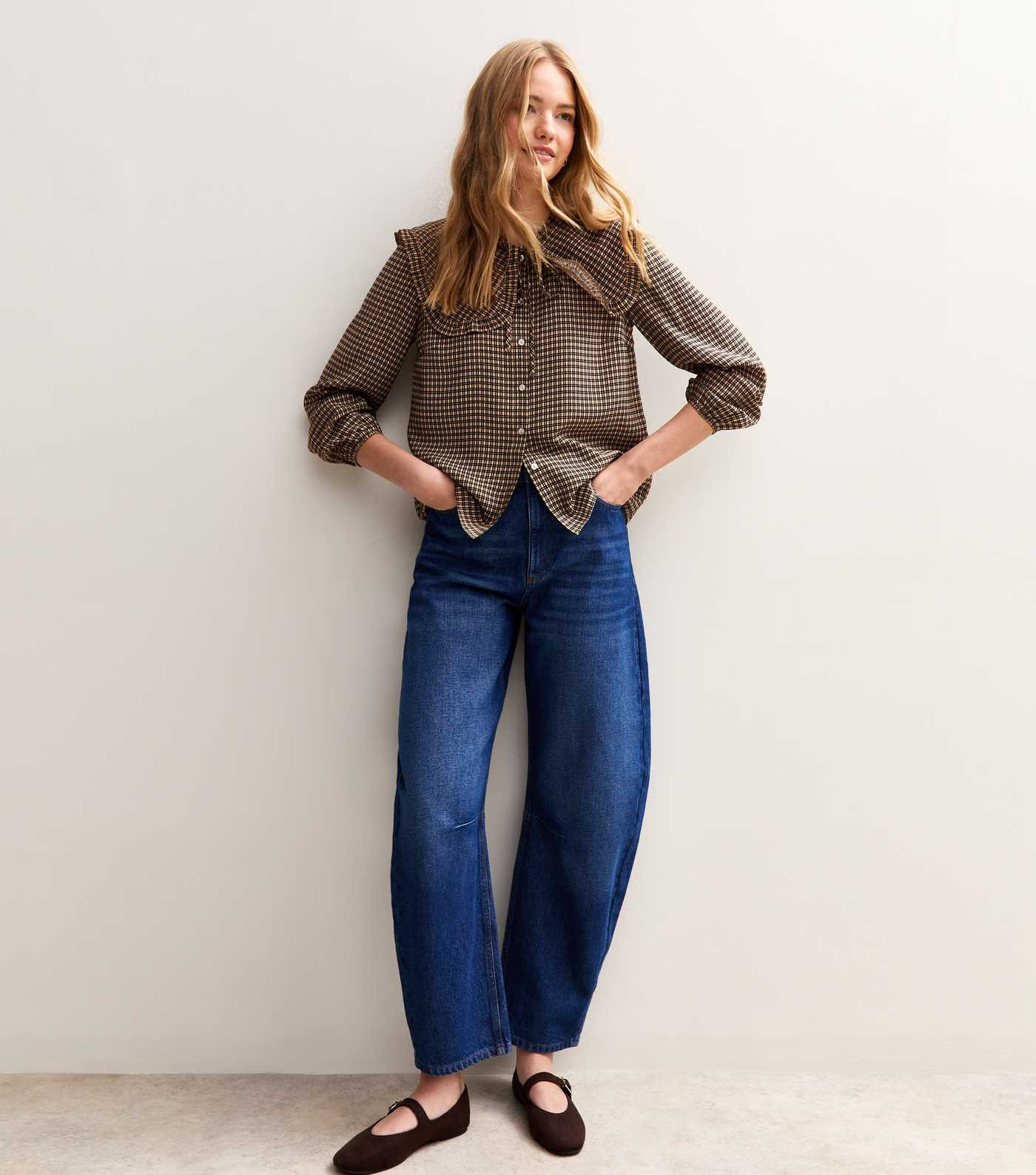 Brown Checked Print Frill Collar Shirt | New Look | New Look (UK)