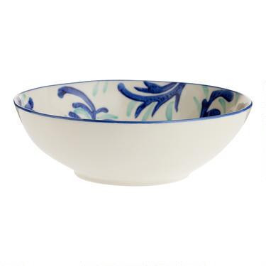 Large Blue And Aqua Floral Hand Painted Bowl | World Market