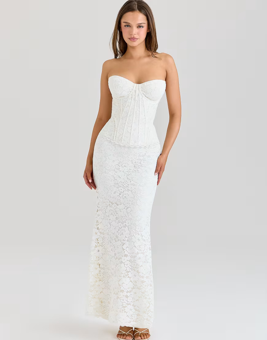 House of CB Solaine ivory lace corset maxi dress in ivory-White | ASOS (Global)