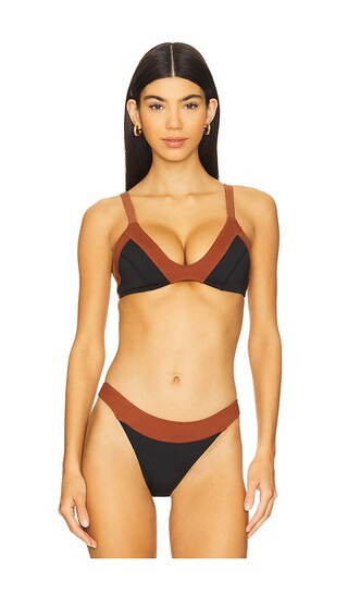 Brett Bikini Top in Black & Cognac | Revolve Clothing (Global)