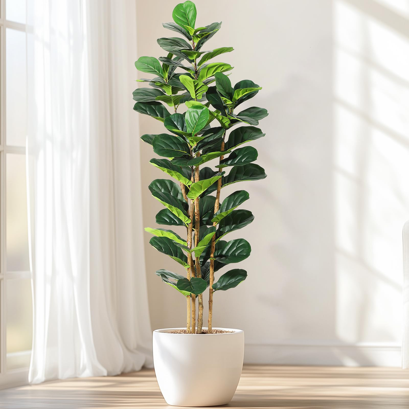 GarveeHome 6FT Faux Fiddle Leaf Fig Tree with White Pot, Faux Trees with Artificial Plants 74 Fid... | Amazon (US)