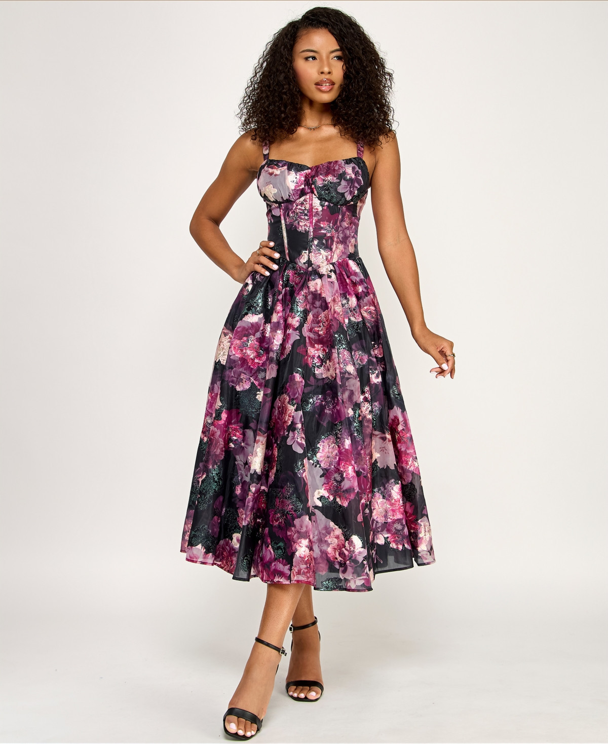 Katia Rae Juniors' Printed Sweetheart Neck Dress - Black wine | Macy's