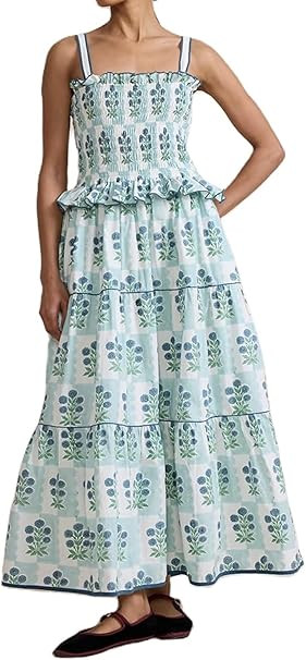 Women's Summer Boho Floral Maxi Dress Square Neck Tie Shoulder Flowy Long Dress Y2K Sleeveless Be... | Amazon (US)