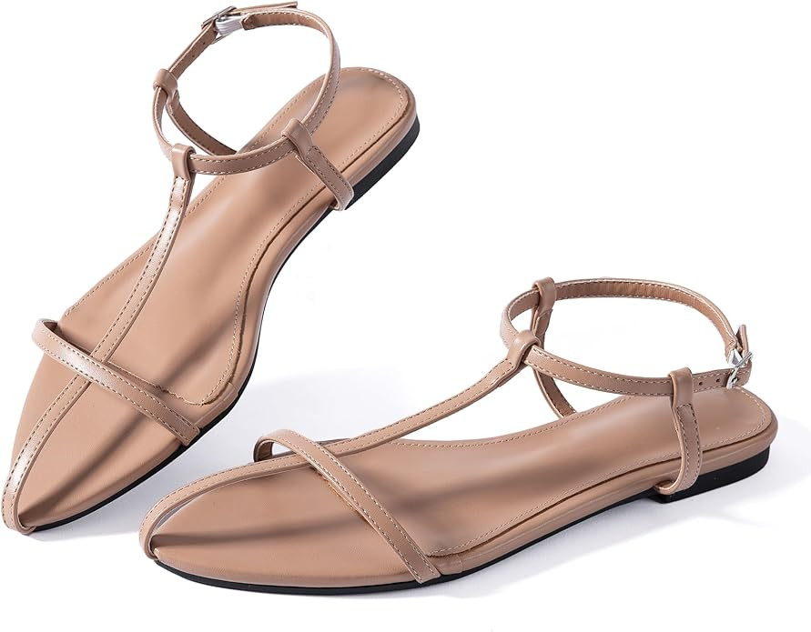 Women Flat Sandals Dressy Srtappy Slingback Mules Cute Evening Vegan Leather Gladiator Designer P... | Amazon (US)