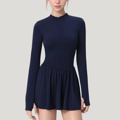 Anna-Kaci Active Women's Athletic Dress with Front Zip and Flowy Skirt - Small, Navy | Target