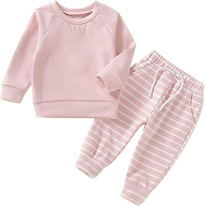 Baby Girls Winter Clothes Set Long Sleeve Striped Hoodie Sweatshirt Pants Outfit Sets for Newborn... | Amazon (US)