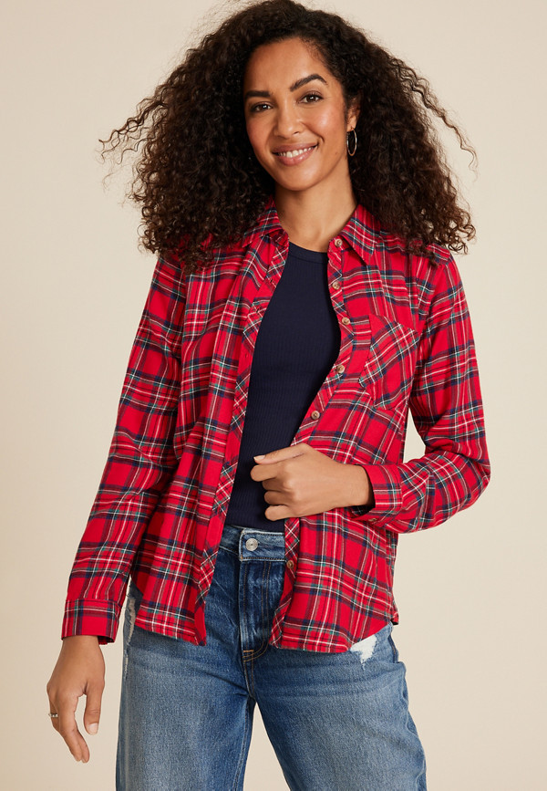Cabin Plaid Classic Button Down Shirt | Maurices