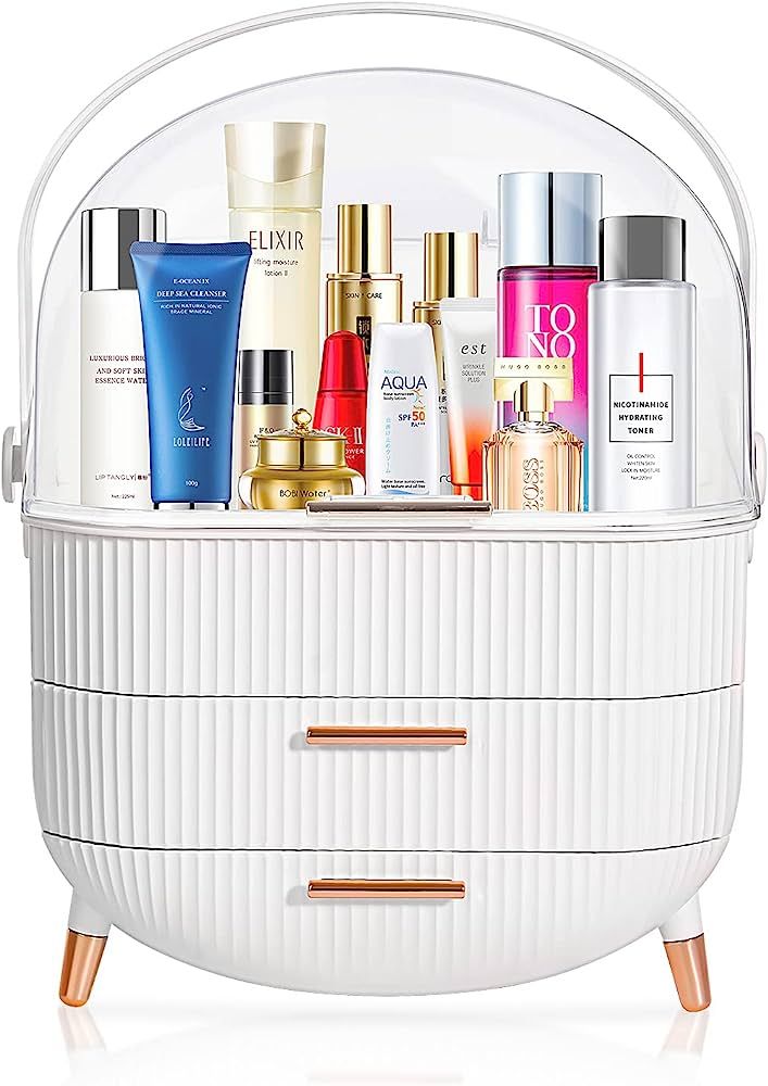 MASSY Egg Shape(Oval) Makeup Storage Box, Countertop Portable Vanity Cosmetics Organizer Preppy | Amazon (US)