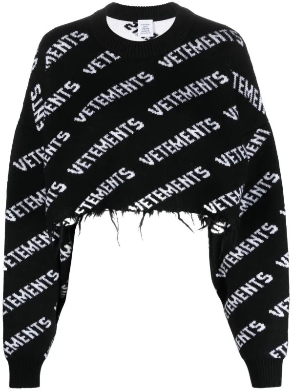 Suéter cropped de tricô com logo intarsia | Farfetch Global