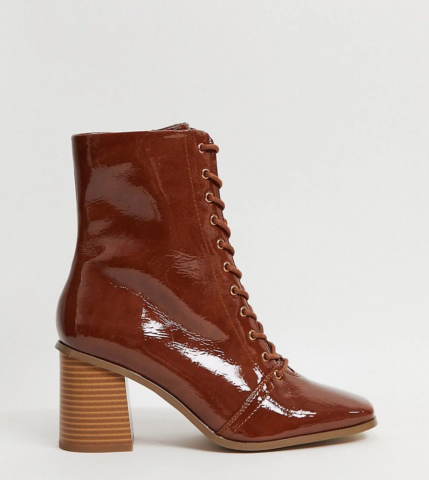 ASOS DESIGN Wide Fit Rylee square toe lace up boots in tan | ASOS (Global)