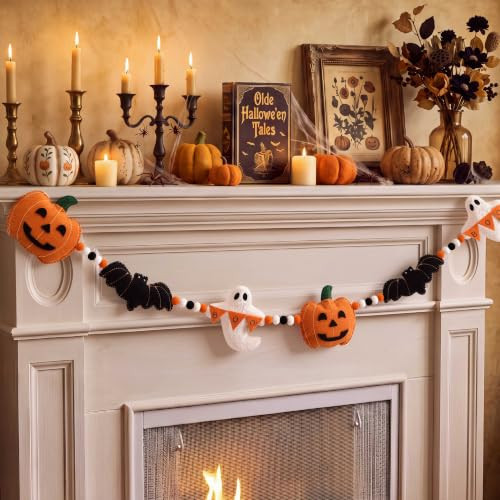 CroBlissful Cute Halloween Felt Garland Bow Ghost Bat Pumpkin Decor | Amazon (US)