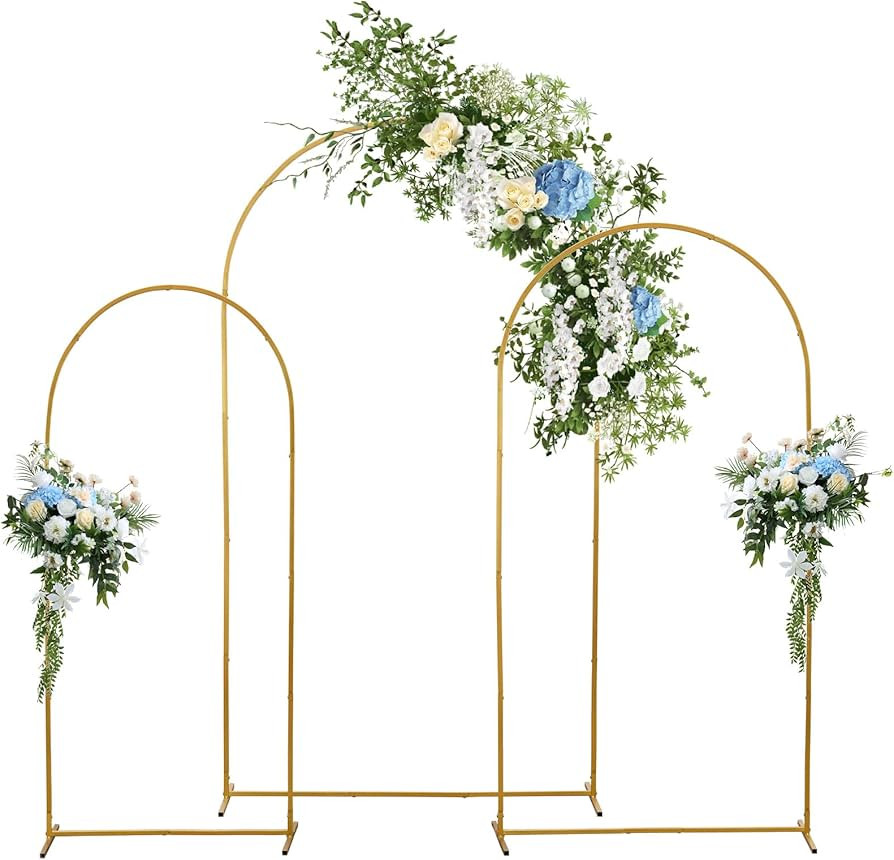Metal Arch Backdrop Stand Set of 3, 7.2/6.6/5.9Ft Gold Wedding Arches Stand for Ceremony, Metal B... | Amazon (US)