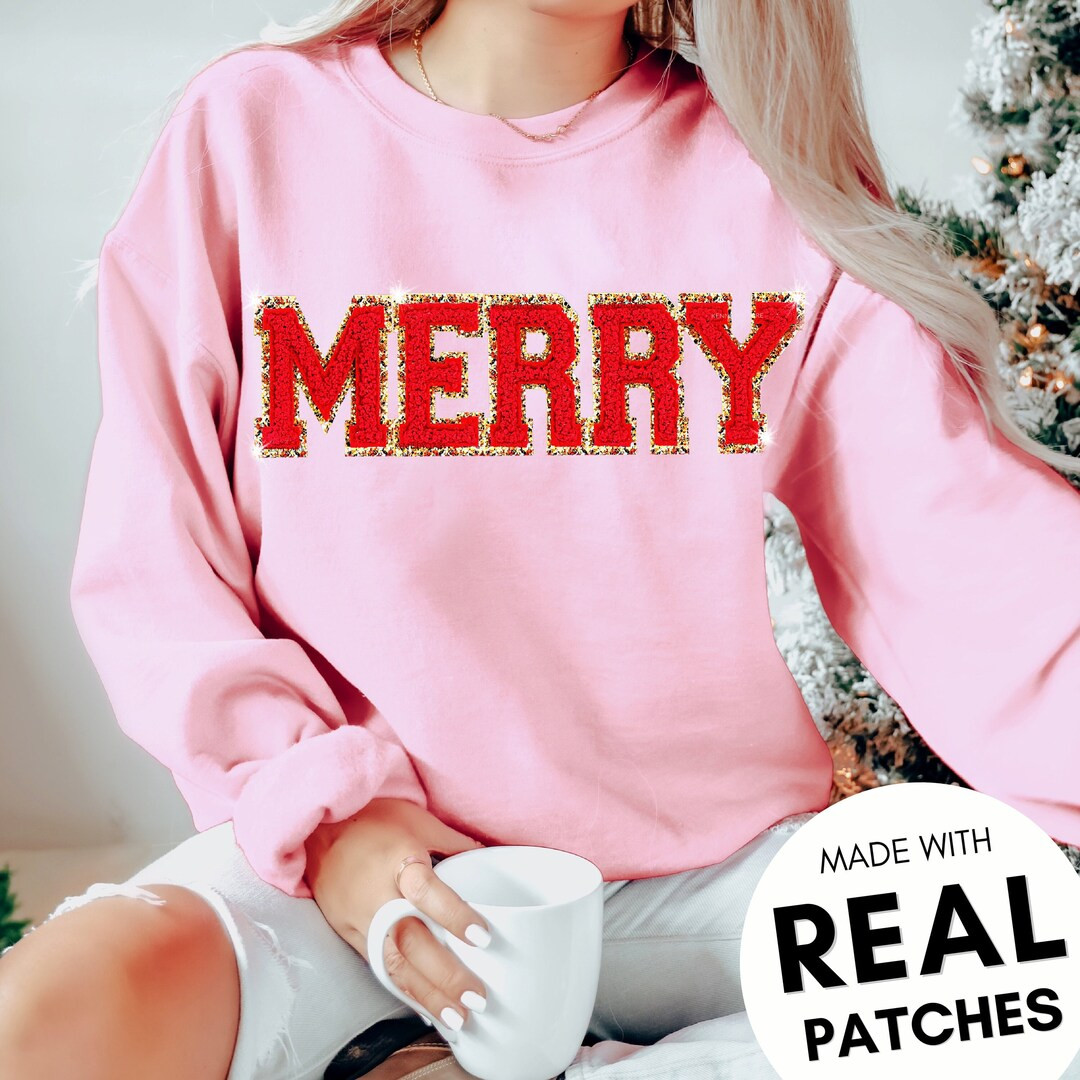 Chenille Patch Christmas Sweatshirt Christmas Shirts Merry - Etsy | Etsy (US)