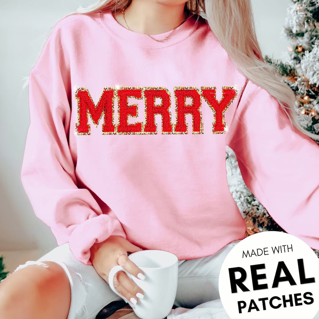Chenille Patch Christmas Sweatshirt, Christmas Shirts, Merry Christmas Crewneck, Cute Winter Swea... | Etsy (US)